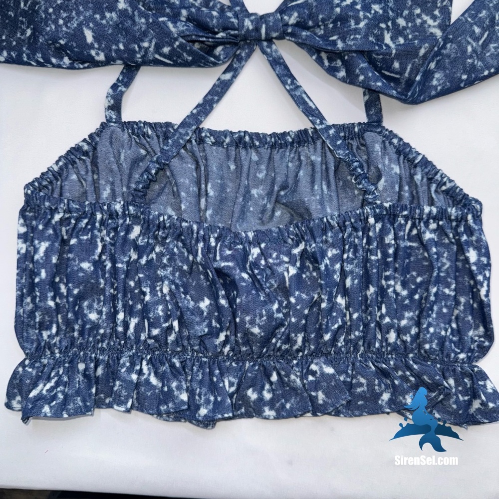 1153 NWT Choosy No Shade Bow Back Crop Top – L – Blue White - Picture 10 of 14